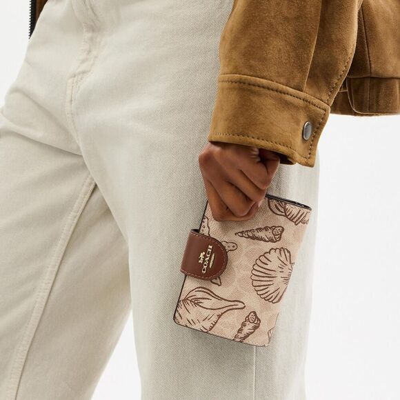 Coach Medium Corner Zip Wallet In Signature Canvas With Shell Print Bag Purse - Picture 12 of 13
